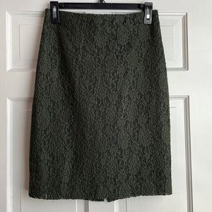 Olive green lace-knit lined pencil skirt